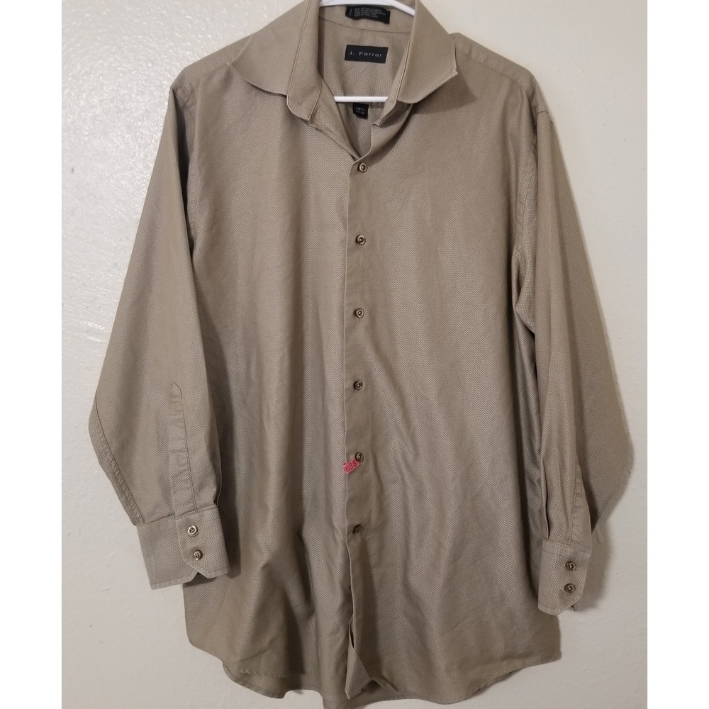 J. Ferrar Mens‎ Dress Shirt Tan 16.5 Long Sleeve 32-33 Chevron design